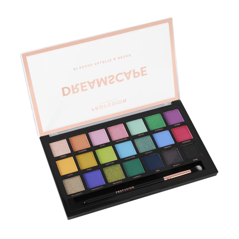 Dreamscape 21 Shade Palette & Brush, eyeshadow palette, Best Eyeshadow Palette, shade palette, eyeshadow brush, budget eyeshadow palette, colorful shade palette.