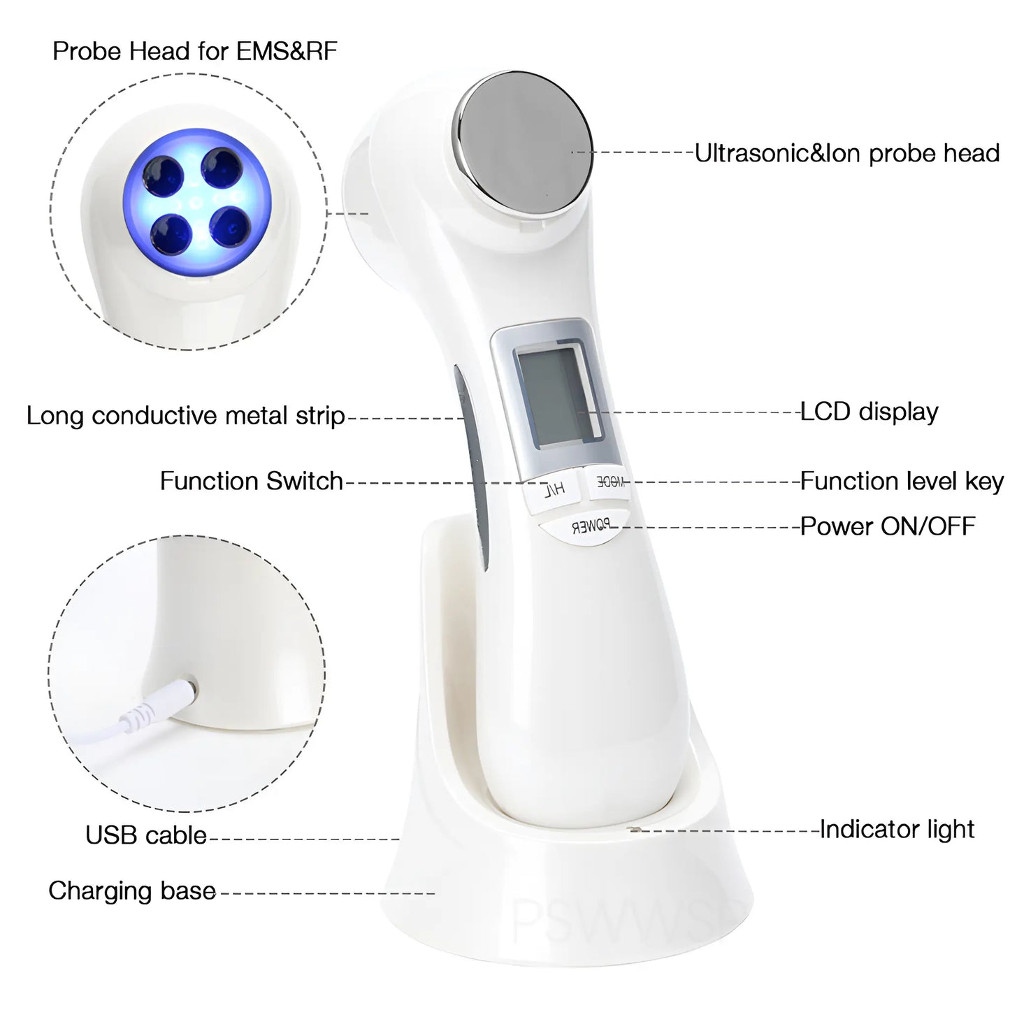 6 in 1 LED Photon Therapy Massager Face Skin Lifting Rejuvenation Beauty Device