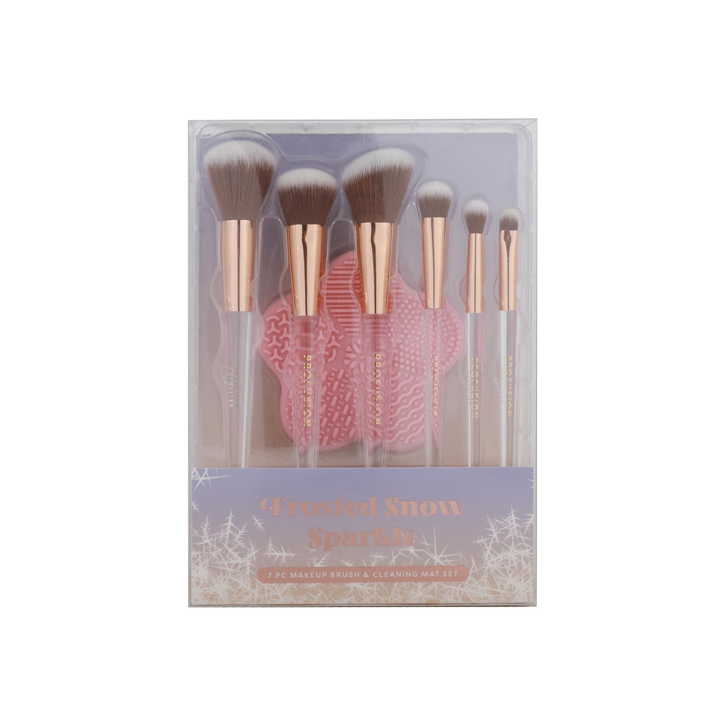 Frosted Snow Sparkle | 7 PC Makeup Brush & Cleaning Mat Set