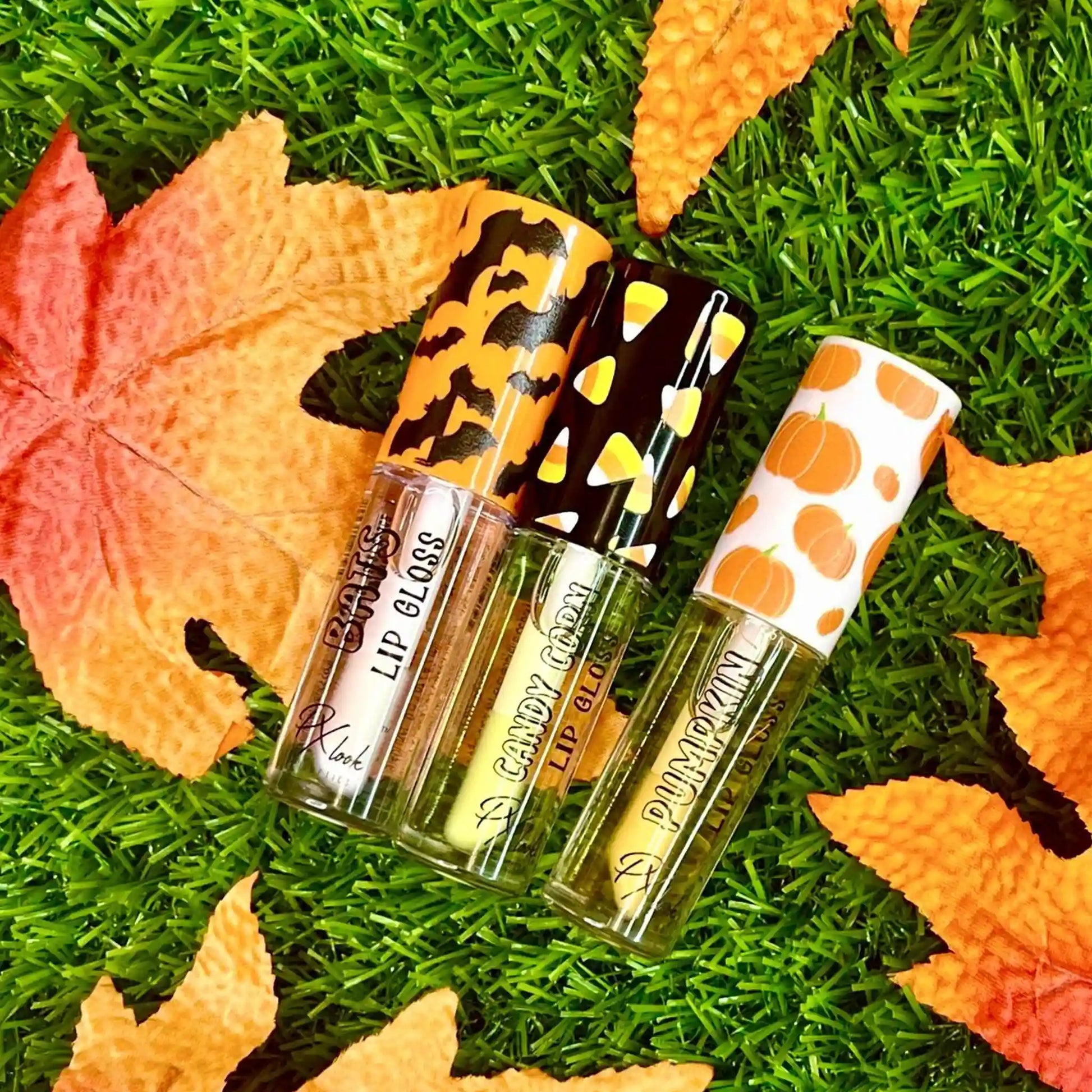 Halloween Lip Gloss, bats, pumpkin, candy corn