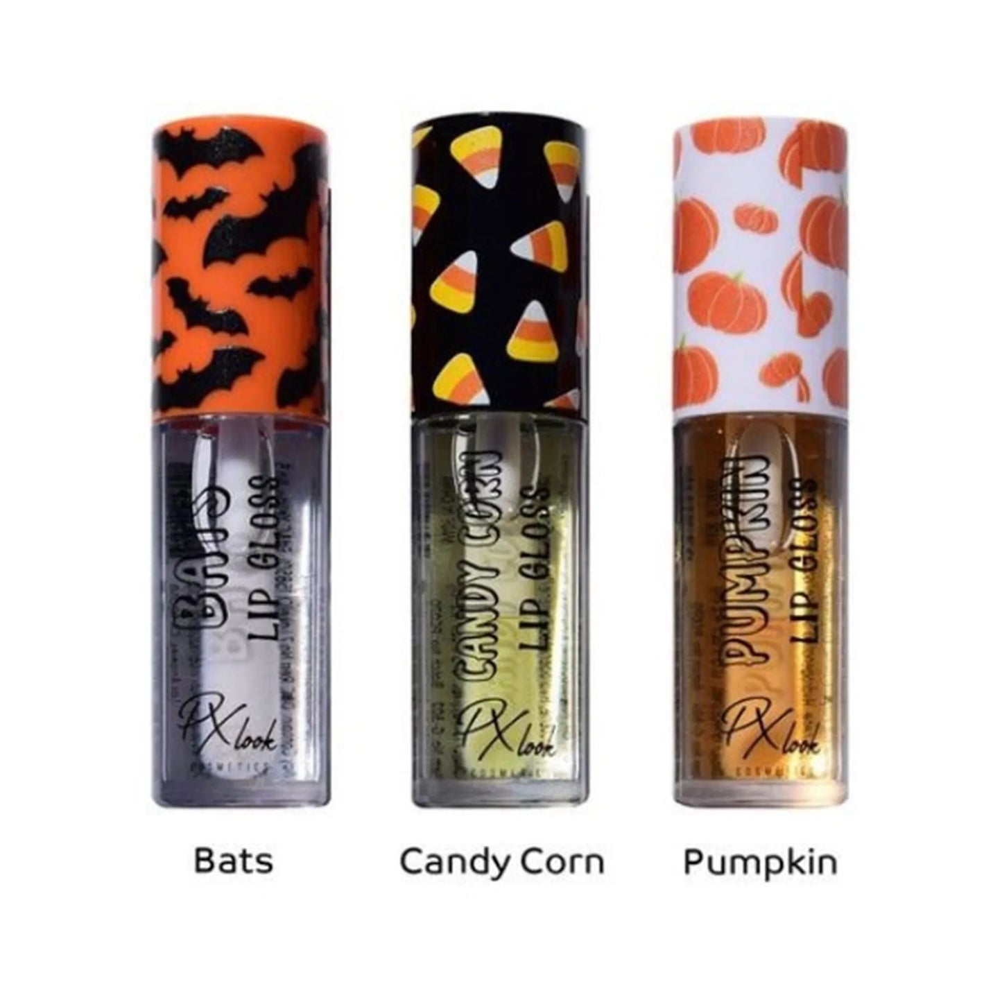 Halloween Lip Gloss, bats, pumpkin, candy corn