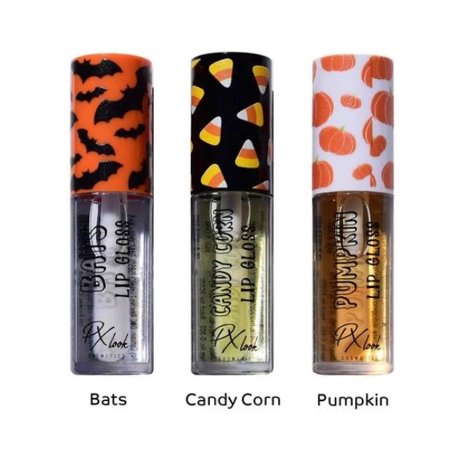 Halloween Lip Gloss, bats, pumpkin, candy corn