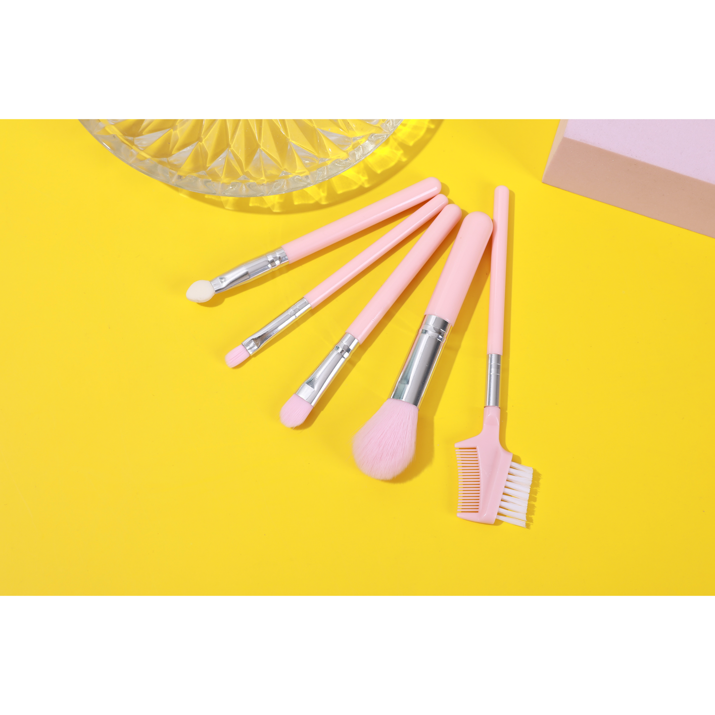 PxLook Makeup Brush 5PCS Set, baby pink, best makeup brush set, makeup brush set of 5