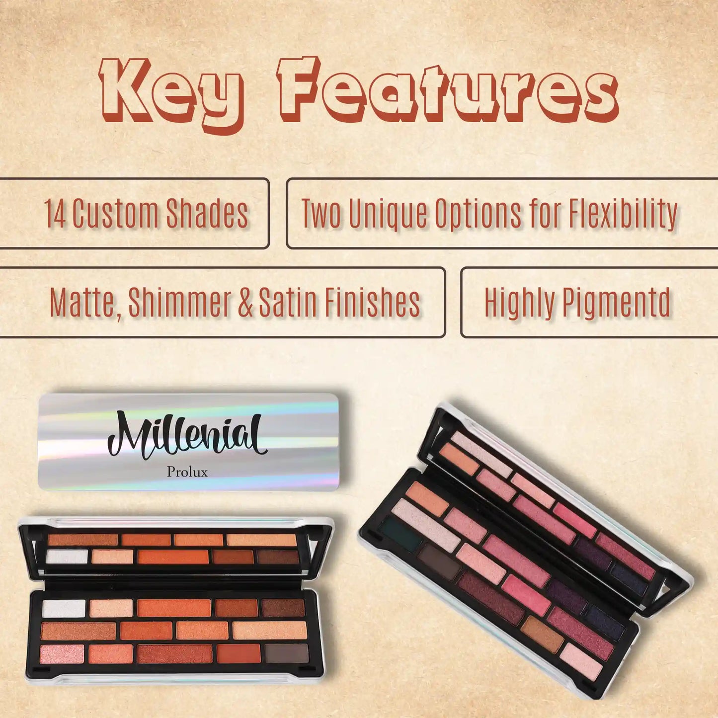 Prolux Millenial Eyeshadow Palette, best neutral eyeshadow palette, bright color eyeshadow palette, non toxic eyeshadow, best eyeshadow for sensitive eyes