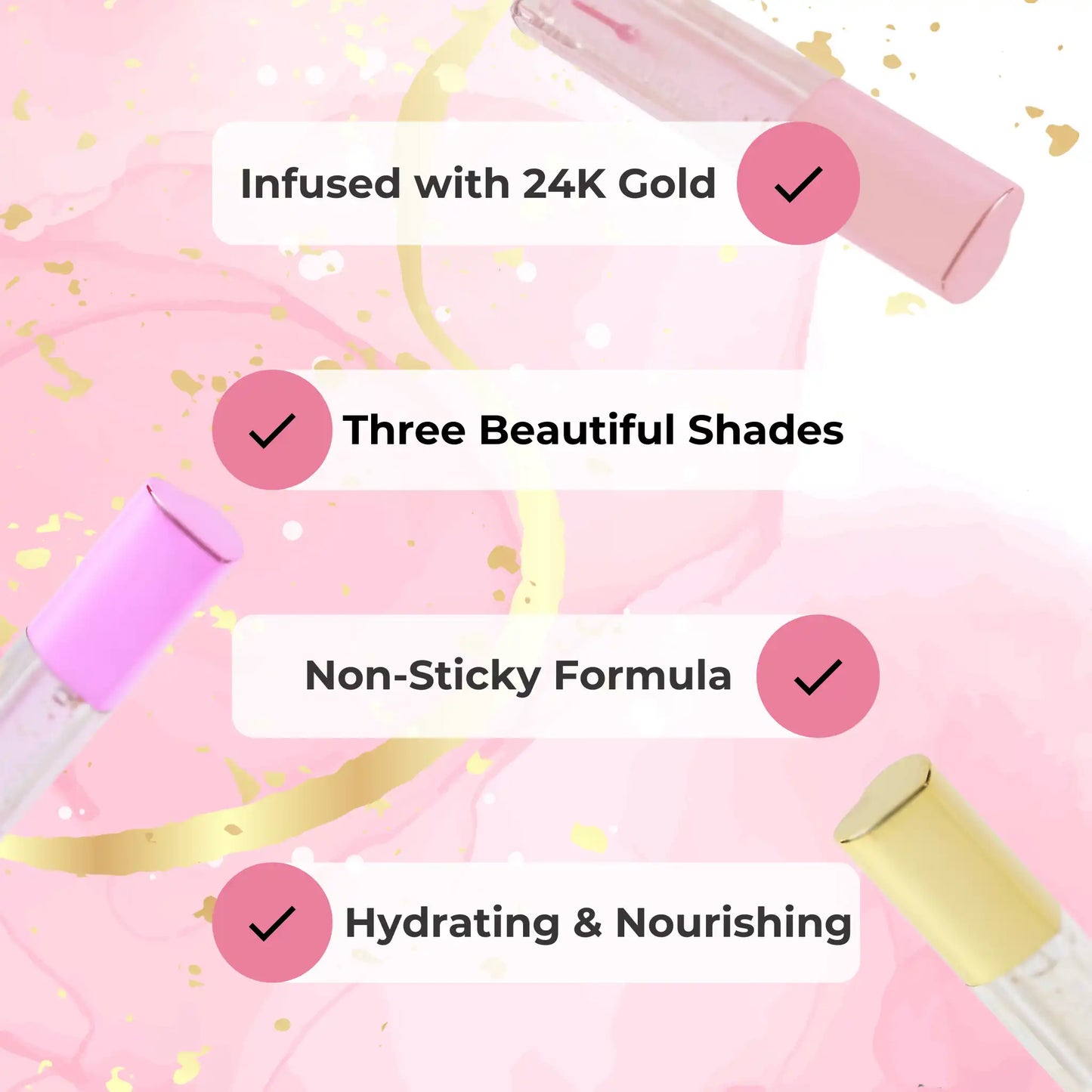 Prolux 24K Gold Lip Gloss, golden lip gloss, pink lip gloss