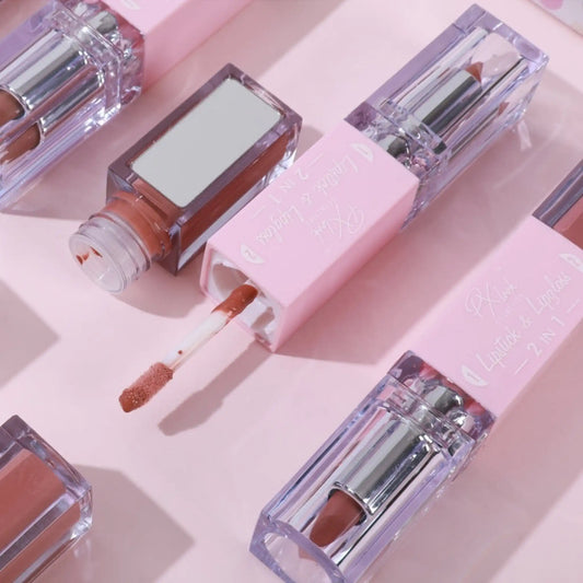 2-in-1 Lipstick and Lip Gloss Combo, lipstick and lip gloss, lipstick and lip gloss combo, lipstick and lip gloss in one