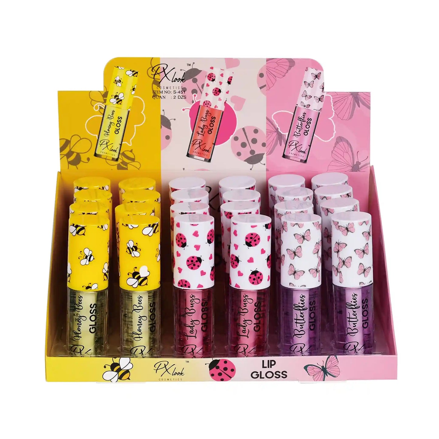 PxLook Cute Lip Gloss, Yellow-Honey Bees, Pink-Lady Bugs, Purple-Butterflies, lip gloss good