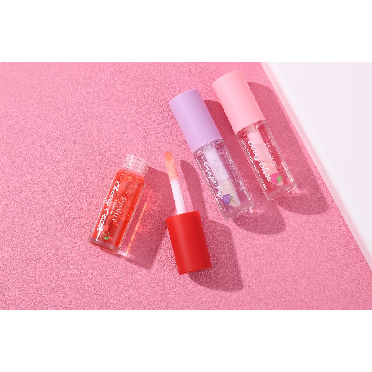 Trío Fruity Crush: Trío de brillos labiales de 3 piezas