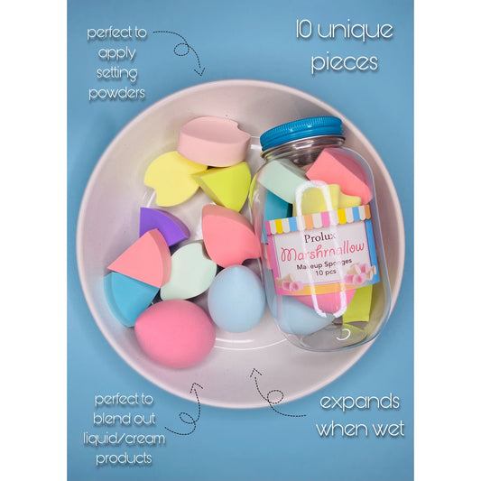 Prolux Marshmallow 10pc Makeup Sponges, makeup sponge set, makeup blending sponge