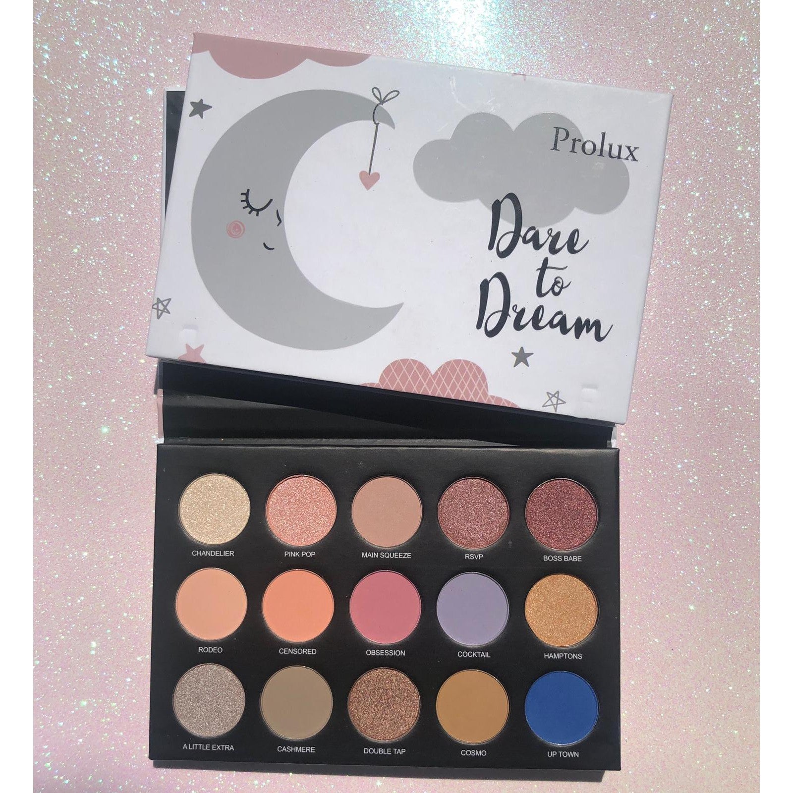 Prolux Dare to Dream Eyeshadow Palette, colorful eyeshadow palette, shimmer eyeshadow palette, matte eyeshadow palette.