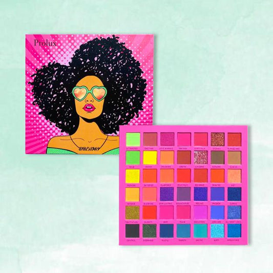 Prolux Dreams Eyeshadow Palette, bright color eyeshadow palette, matte eyeshadow palette, shimmer eyeshadow palette