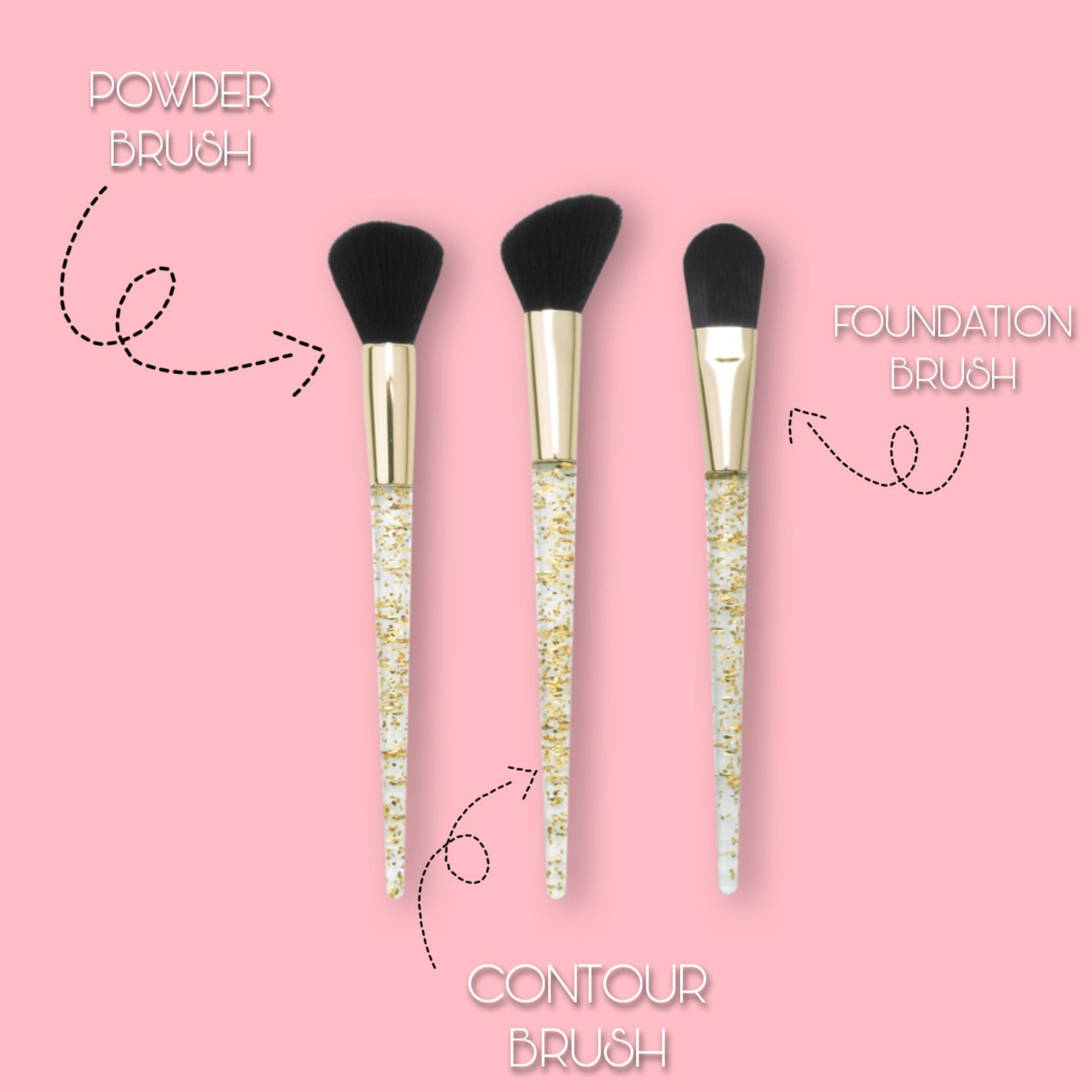 Gold Flakes 3 piece Brush Set