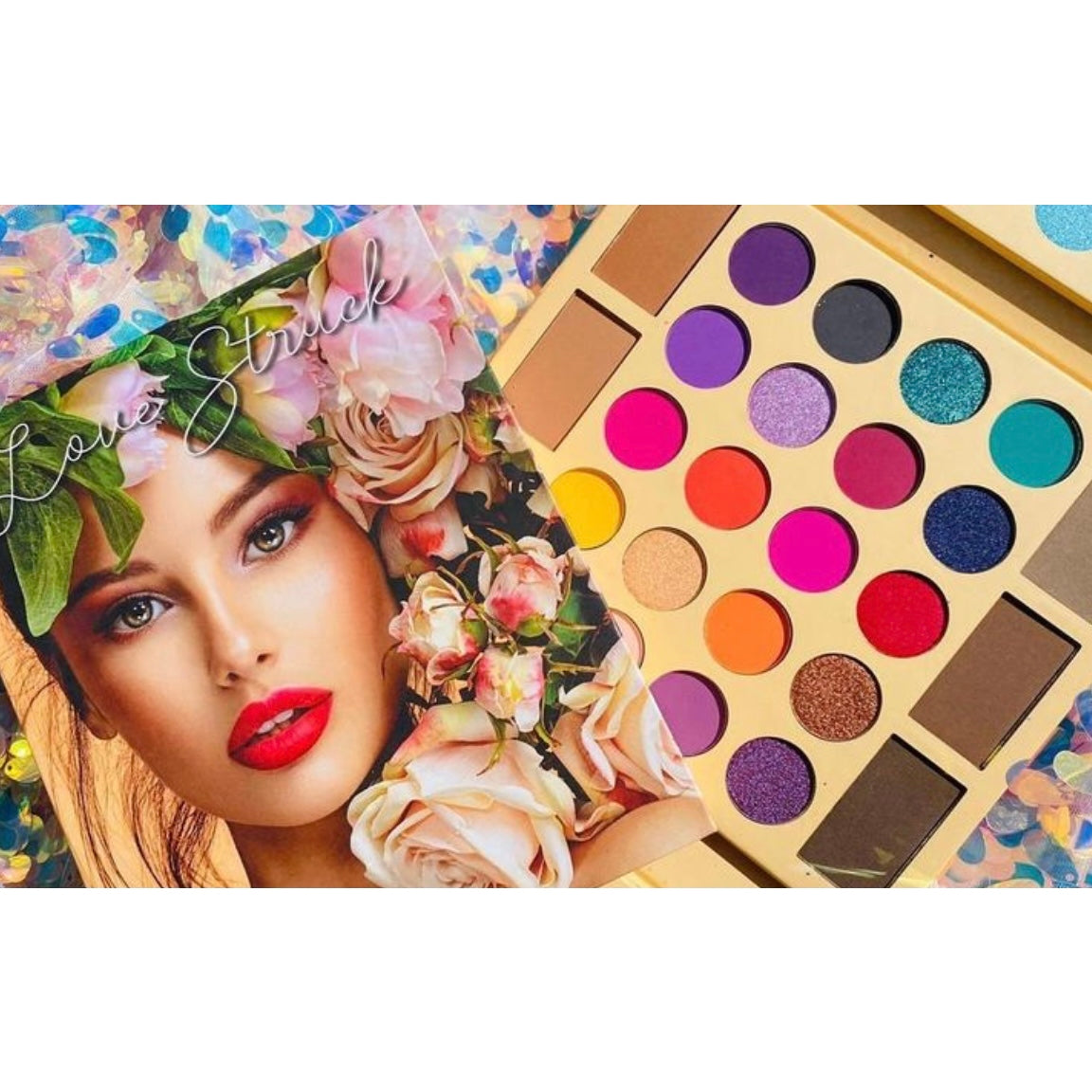 Love Struck Eyeshadow Palette, neutral eyeshadow palette, bright color eyeshadow palette, all in one makeup palette.