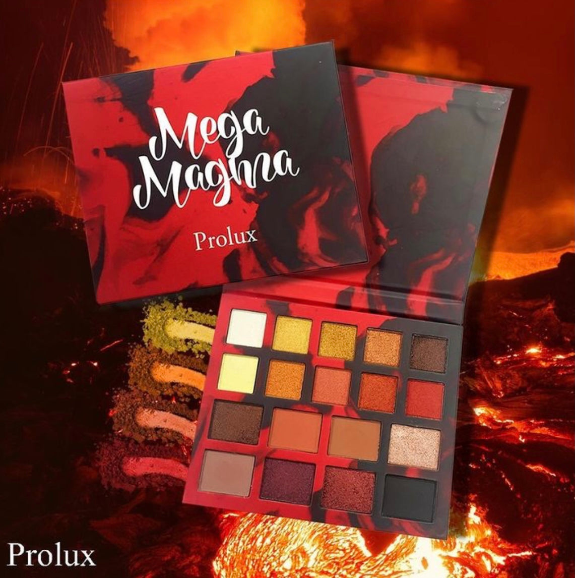 Mega Magma Eyeshadow Palette, shimmer eyeshadow palette, matte eyeshadow palette.