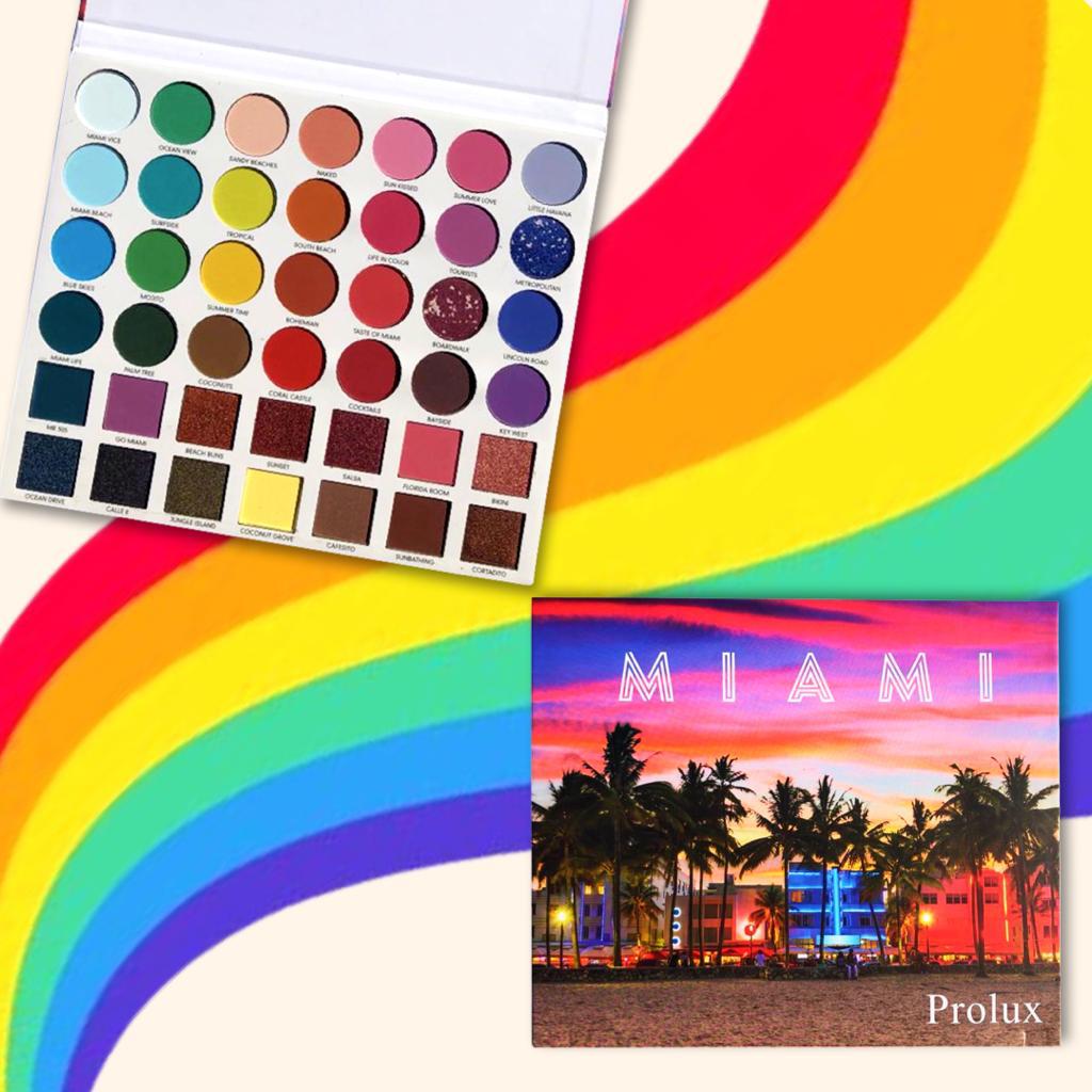 Prolux Miami Eyeshadow Palette, bright color eyeshadow palette, matte eyeshadow palette, shimmer eyeshadow palette