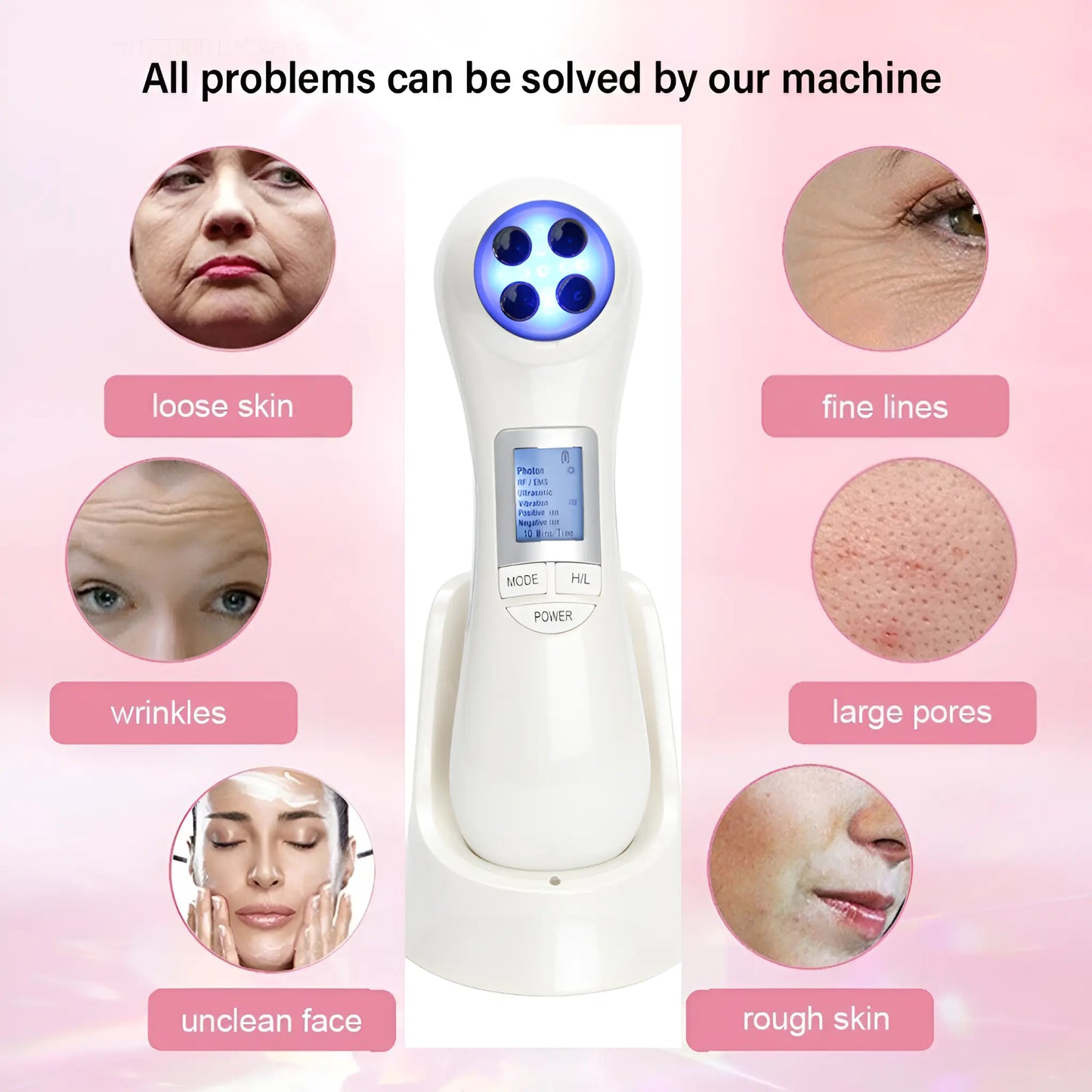 6 in 1 LED Photon Therapy Massager Face Skin Lifting Rejuvenation Beauty Device