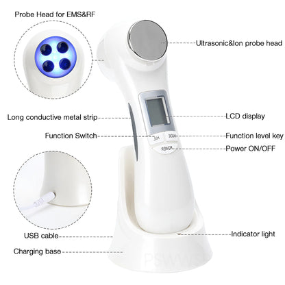 6 in 1 LED Photon Therapy Massager Face Skin Lifting Rejuvenation Beauty Device