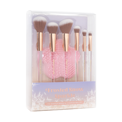 Frosted Snow Sparkle | 7 PC Makeup Brush & Cleaning Mat Set