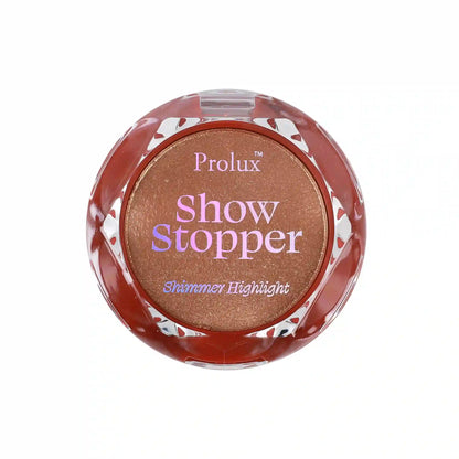 Show Stopper: Shimmer Highlighter, shimmer highlight, shimmer highlighter, shimmer highlight powder.