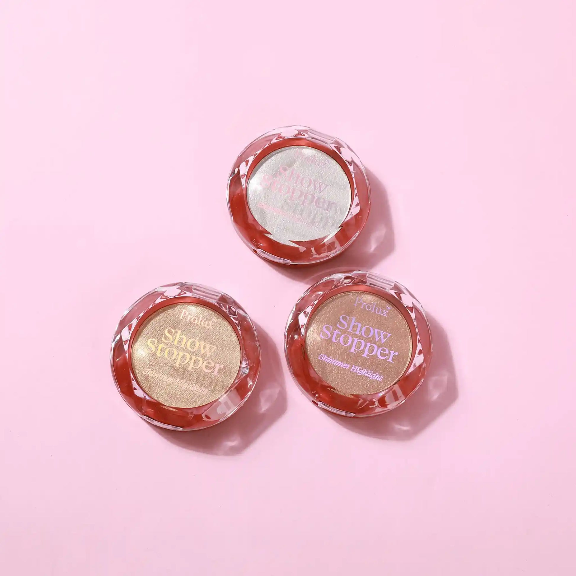 Show Stopper: Shimmer Highlighter, shimmer highlight, shimmer highlighter, shimmer highlight powder.