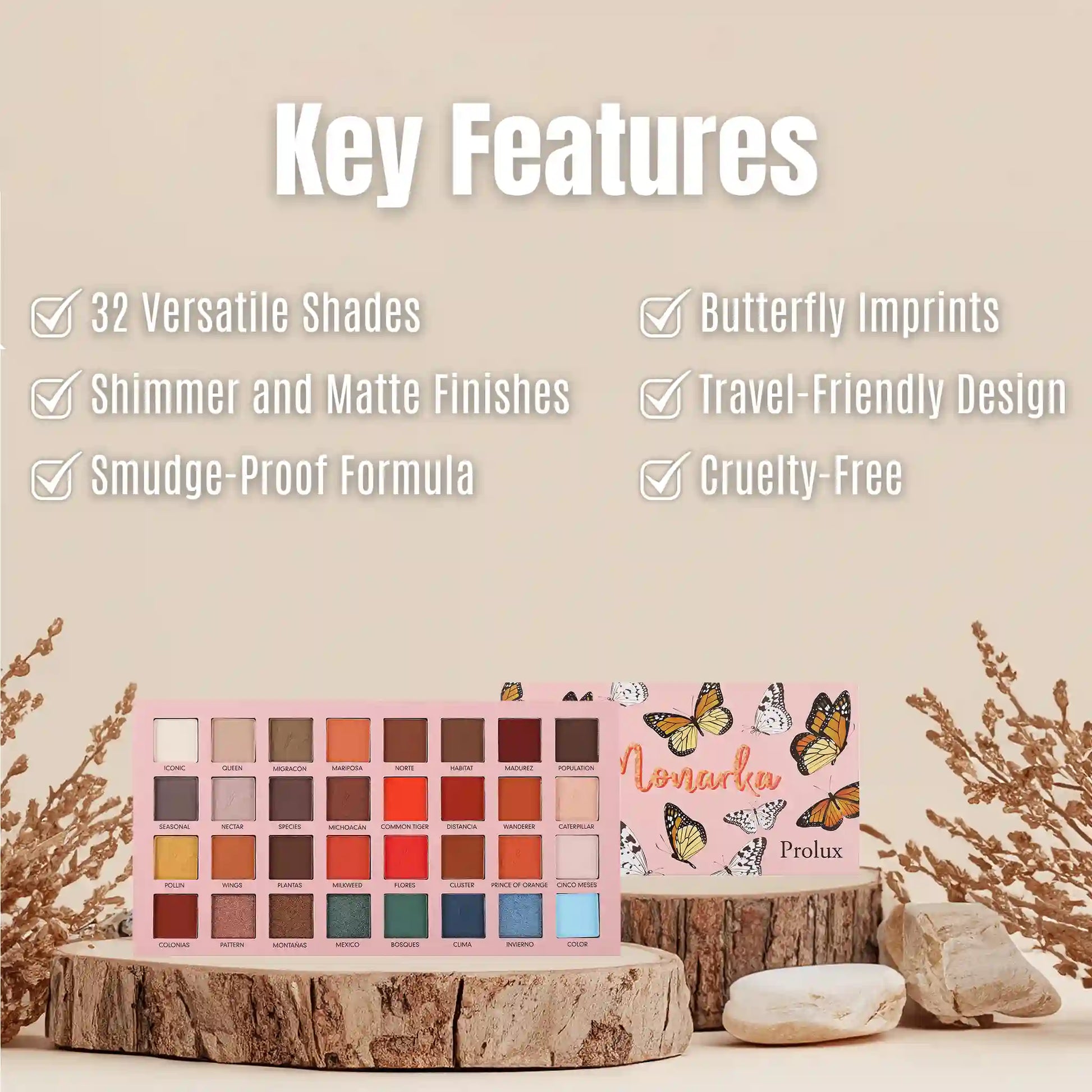 Monarka Eye Shadow Palette, shimmer eye shadow palette, matte eye shadow palette