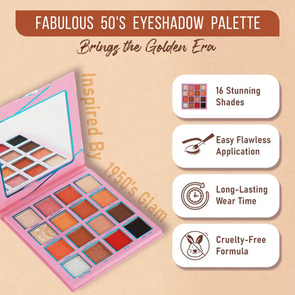 Fabulous 50's Eyeshadow Palette, shimmer eyeshadow palette, matte eyeshadow palette​, glitter eyeshadow palette