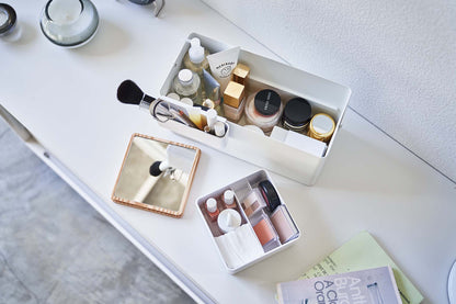 Organizador de Maquillaje con Espejo - Acero + Madera