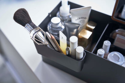Organizador de Maquillaje con Espejo - Acero + Madera
