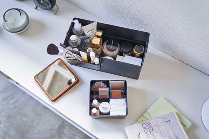 Organizador de Maquillaje con Espejo - Acero + Madera