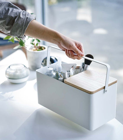 Organizador de Maquillaje con Espejo - Acero + Madera