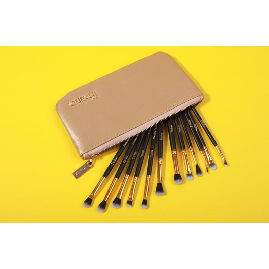 Prolux Deluxe Gold Brush Set, eye makeup brushes set​, best makeup brush set​, gold makeup brush set