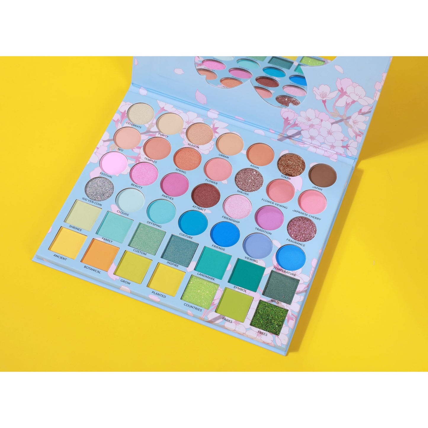 Cherry Blossom Eyeshadow Palette, colorful eyeshadow palette, shimmer eyeshadow palette, matte eyeshadow palette, glitter eyeshadow palette