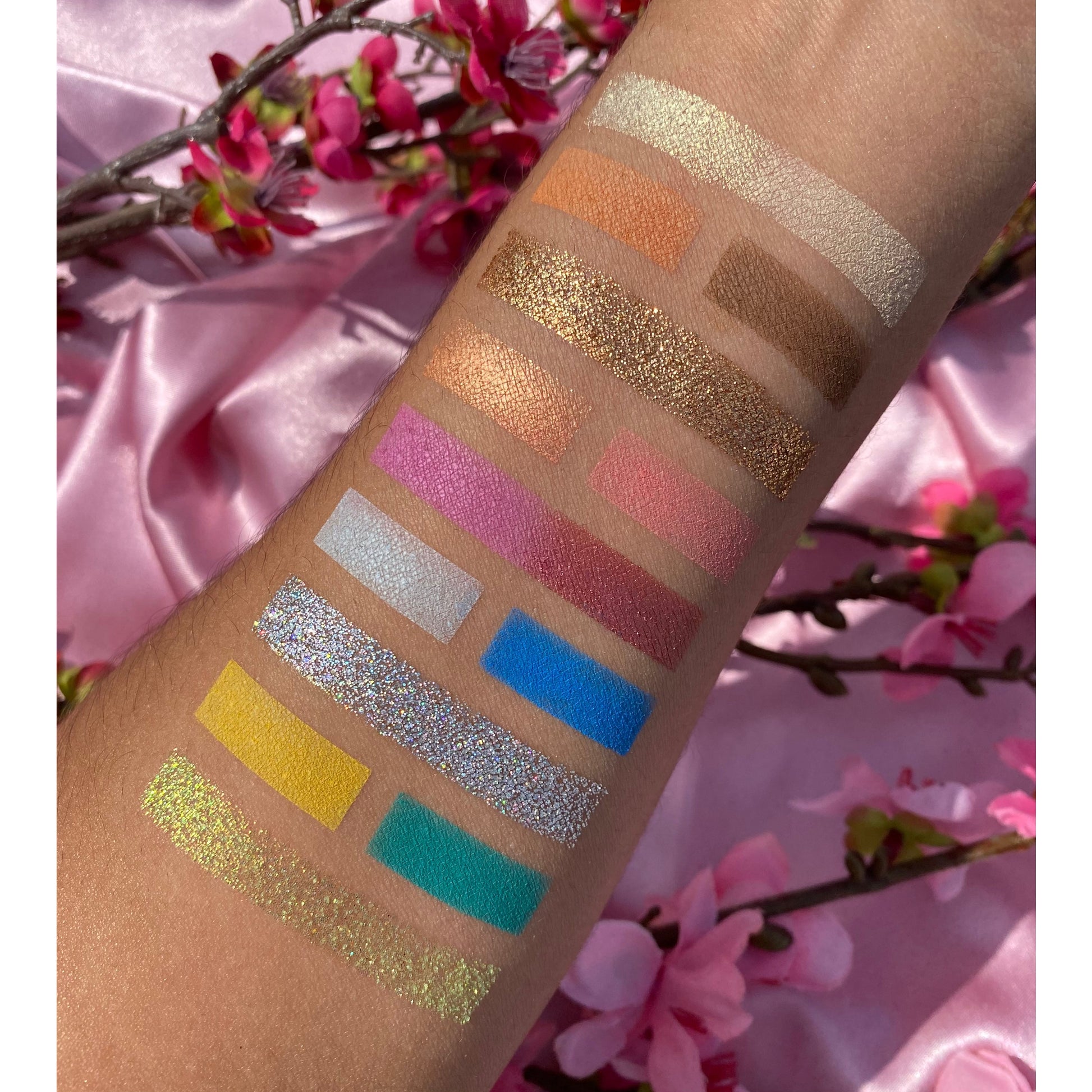Cherry Blossom Eyeshadow Palette, colorful eyeshadow palette, shimmer eyeshadow palette, matte eyeshadow palette, glitter eyeshadow palette